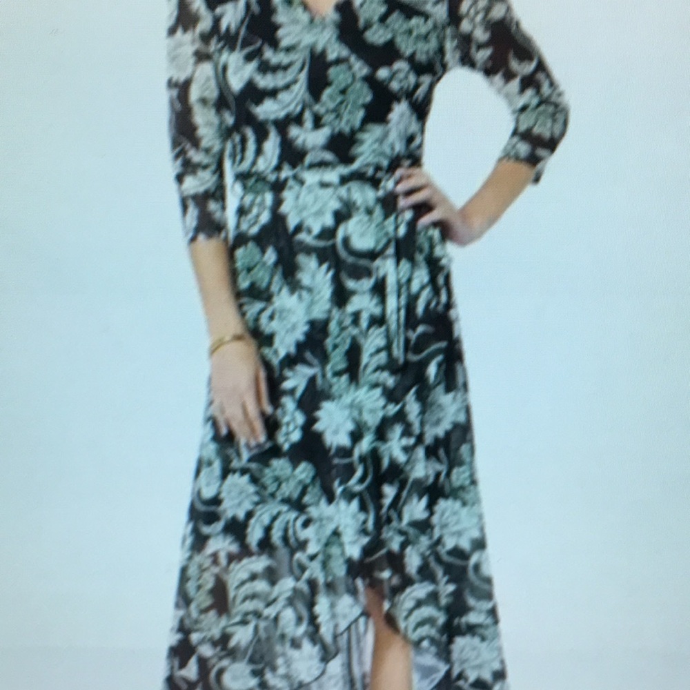 Blue and Black Asymmetrical Wrap Sundress with V-Neck